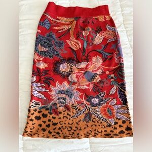 Maeve Red Floral and Leopard Pencil Skirt
